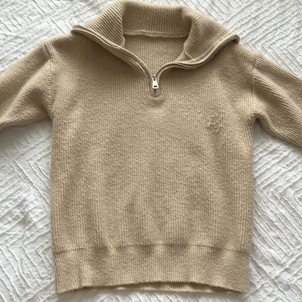 beige/cream knit quarter zip